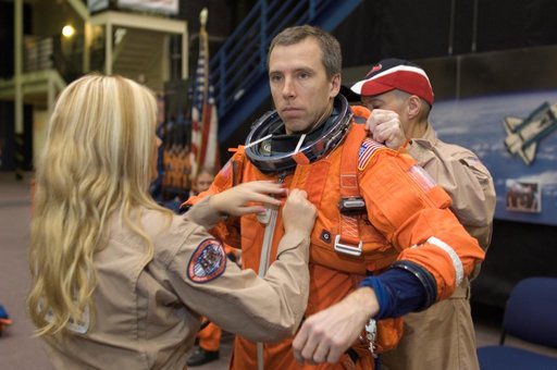 STS-125 Crew during Post Insertion/Deorbit Prep training in CCT II mockup.