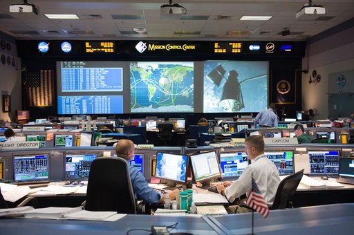 STS-125 Flight Controllers on Console During HST Grapple - Orbit 1. Flight Director: Tony Ceccacci