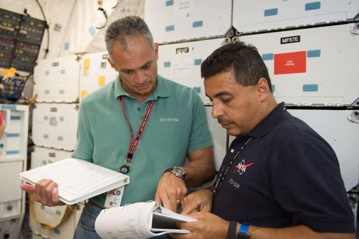 STS-128 crew during space station ingress/egress