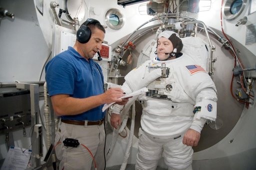 STS-130 astronaut Nick Patrick during dry run for SSATA Crew Training and EMU Verification for STS-130.