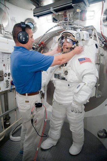 STS-130 astronaut Nick Patrick during dry run for SSATA Crew Training and EMU Verification for STS-130.