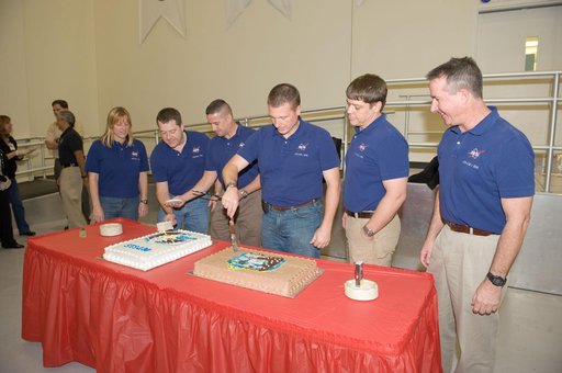STS-130 cake cutting ceremony