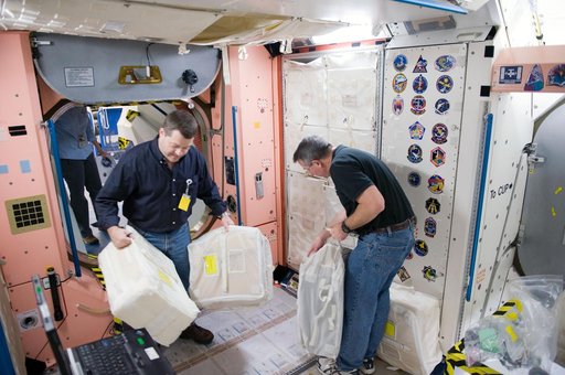 STS-130 crew during ISS transfer training