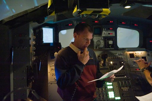 STS-132 crew during their PDRS N-TSK MRM training in the building 16 cupola trainer.