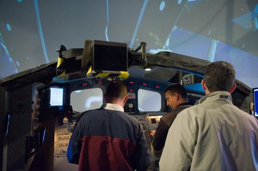 STS-132 crew during their PDRS N-TSK MRM training in the building 16 cupola trainer.