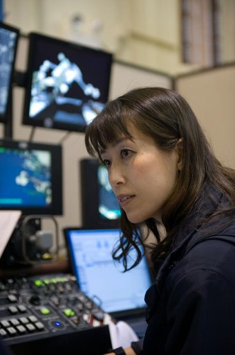 STS-131 crew member and JAXA astronaut Naoko Yamazaki training SSRMS PROF