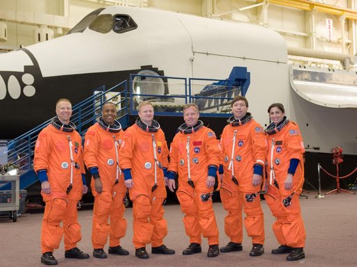 STS-133 crew during Payload Egress training in Full Fuselage Trainer (FFT)