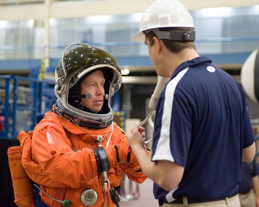 STS-133 crew during Payload Egress training in Full Fuselage Trainer (FFT)