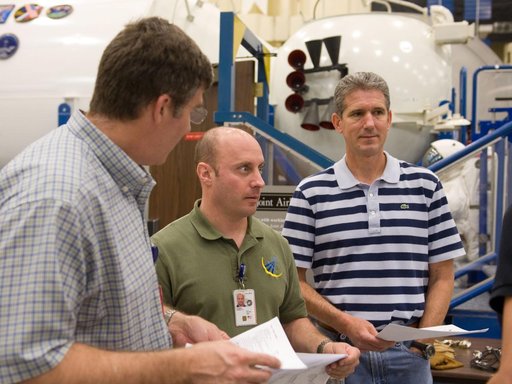 STS-132 crew during ISS TOOL Configuration with instructor Lisa Shore.