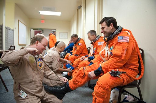 STS-134 crew training in fixed based simulator