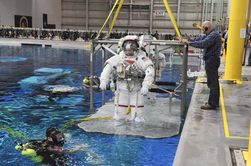 STS-133 Crew Training at the NBL with crew member Steve Bowen