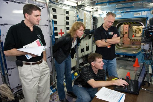 STS-135 crew during Space Station Mockup Training