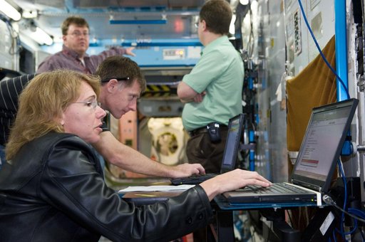 STS-135 crew during Space Station Mockup Training
