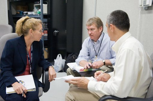 STS-135 crew during various training exercises in Space Station Training Facility