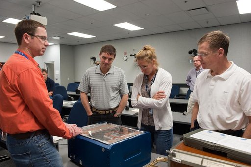 STS-135 crew during AEM (Animal Enclosure Module) training