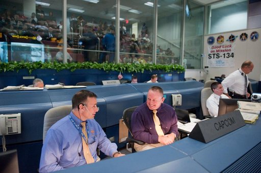STS-134 Flight Controllers on Console - Launch.