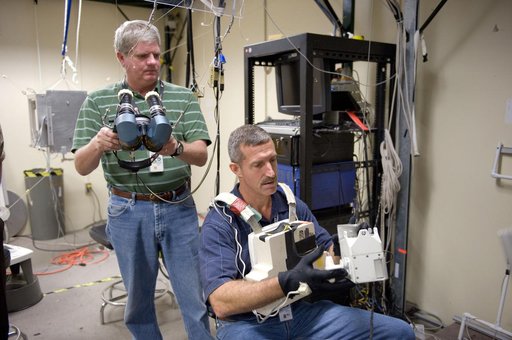 Expedition 29/30 astronaut Dan Burbank during SAFER Proficiency Training in the VR Lab.