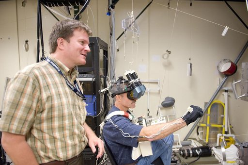 Expedition 29/30 astronaut Dan Burbank during SAFER Proficiency Training in the VR Lab.