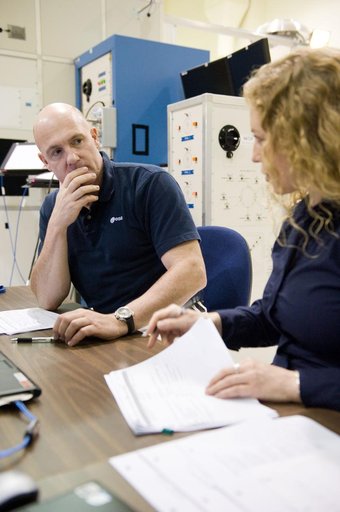 Expedition 30 crew member and ESA astronaut Andre Kuipers training in SSTF