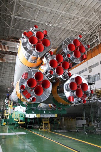 Soyuz TMA-05M vehicle at the Baikonur Cosmodrome in Kazakhstan