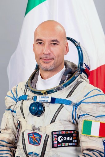 Official portrait of European Space Agency astronaut Luca Parmitano in Russian Sokol suit