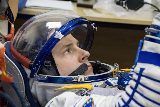 jsc2019e009951 - At the Baikonur Cosmodrome in Kazakhstan, Expedition 59 crewmember Nick Hague of NASA undergoes a Sokol launch suit pressure check Feb. 27 during pre-launch training. Hague, Christina Koch of NASA and Alexey Ovchinin of Roscosmos will lau