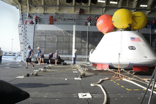 Orion stationary recovery test at Norfolk Naval Base in Virginia