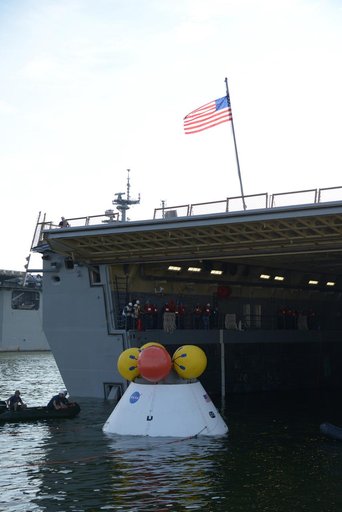 Orion stationary recovery test at Norfolk Naval Base in Virginia