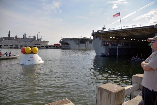 Orion stationary recovery test at Norfolk Naval Base in Virginia