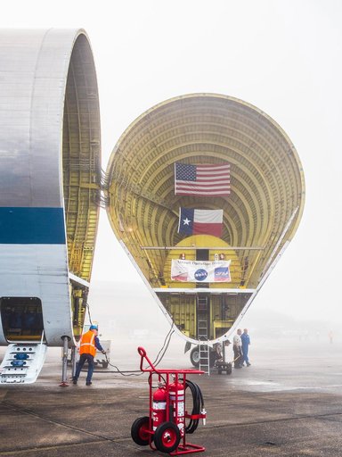 Orion is loaded on Super Guppy