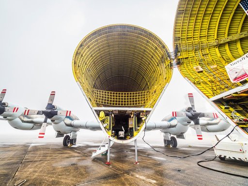 Orion is loaded on Super Guppy