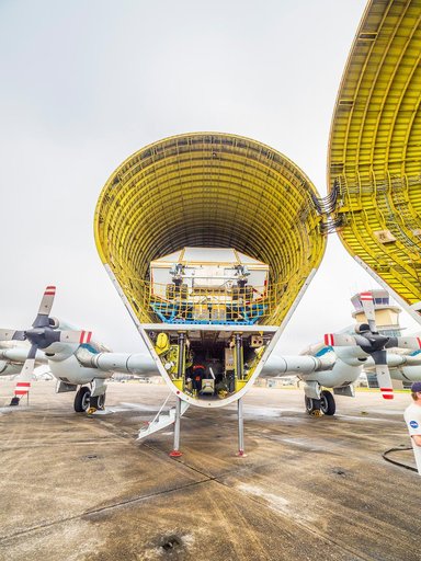 Orion is loaded on Super Guppy