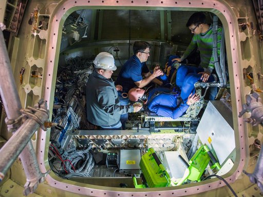 Test dummies installed for water impact tests