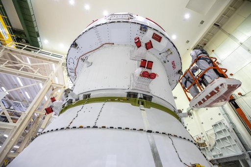 NASA and ESA logo installation on Artemis I spacecraft