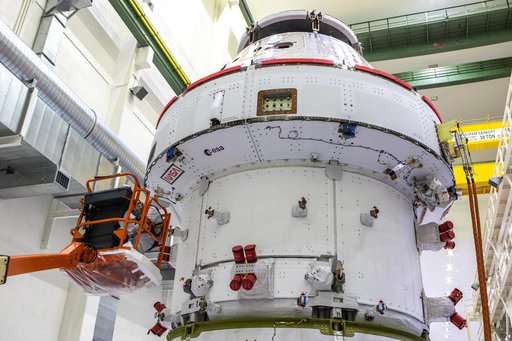 NASA and ESA logo installation on Artemis I spacecraft