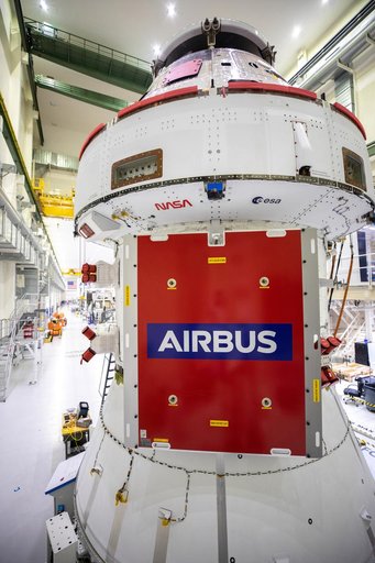 NASA and ESA logo installation on Artemis I spacecraft