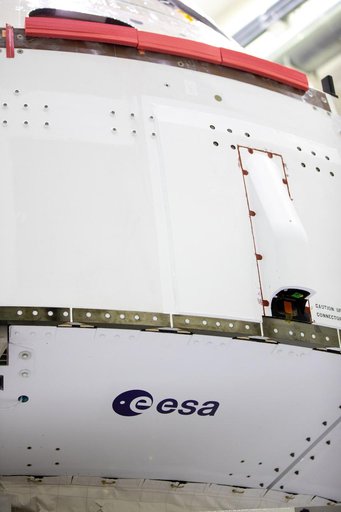 NASA and ESA logo installation on Artemis I spacecraft