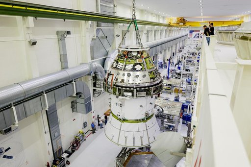 Artemis II Orion Spacecraft Lifted into Vacuum Chamber for Second Round of Testing