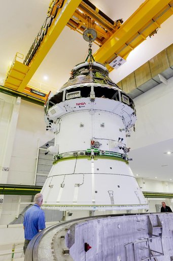 Artemis II Orion Spacecraft Lifted into Vacuum Chamber for Second Round of Testing