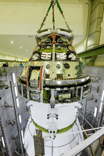 Artemis II Orion Spacecraft Lifted into Vacuum Chamber for Second Round of Testing