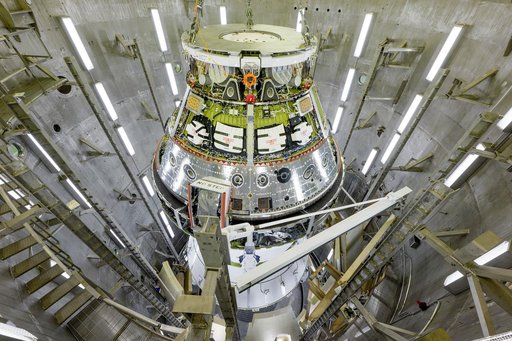 Artemis II Orion Spacecraft Lifted into Vacuum Chamber for Second Round of Testing