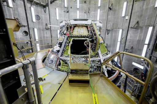 Artemis II Orion Spacecraft Lifted into Vacuum Chamber for Second Round of Testing