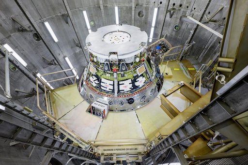 Artemis II Orion Spacecraft Lifted into Vacuum Chamber for Second Round of Testing
