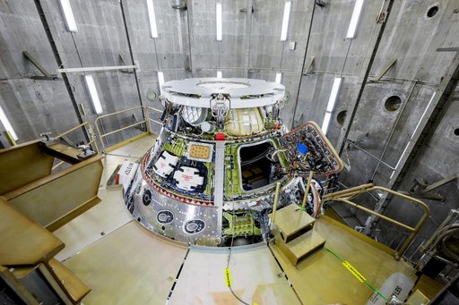 Artemis II Orion Spacecraft Lifted into Vacuum Chamber for Second Round of Testing