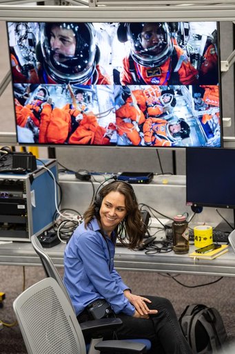 The Artemis II crew’s Chief Training Officer Jacki Mahaffey smiles during Post Insertion and Deorbit Preparation training