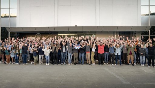 jsc2025e011330 - The crew members of NASA's SpaceX Crew-10 mission pose for a photo with members of the SpaceX workforce during a sendoff at the SpaceX facility in Hawthorne, California ahead of their mission to the International Space Station. Credit: Sp
