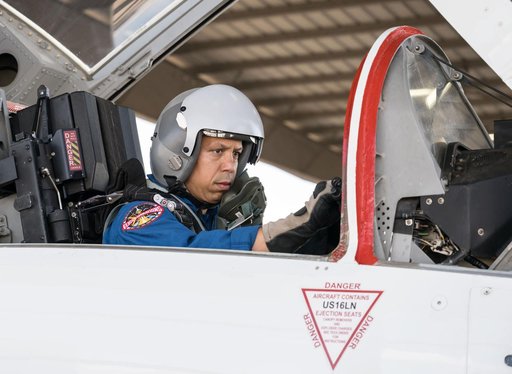 NASA astronaut Chris Williams in the backseat of a T-38 jet