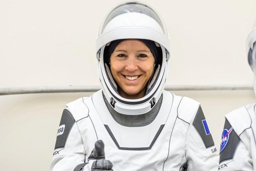 ESA astronaut Sophie Adenot is photographed in her SpaceX pressure suit