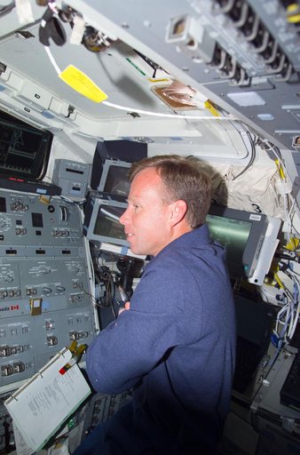 CDR Lindsey at controls on Atlantis