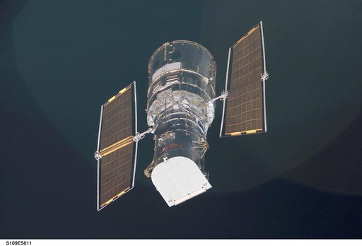 Hubble Space Telescope prior to grapple by STS-109 orbiter Columbia